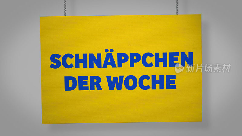 Schnäppchen der woche(本周特价)德国硬纸板标牌挂在绳子上。包括剪切路径，以便您可以放置自己的背景。